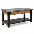 Banco da lavoro in acciaio e legno con ripiano nero, 150x60x90 cm