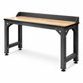 Tavolo da lavoro in acciaio con piano in legno 180x76x91 cm nero
