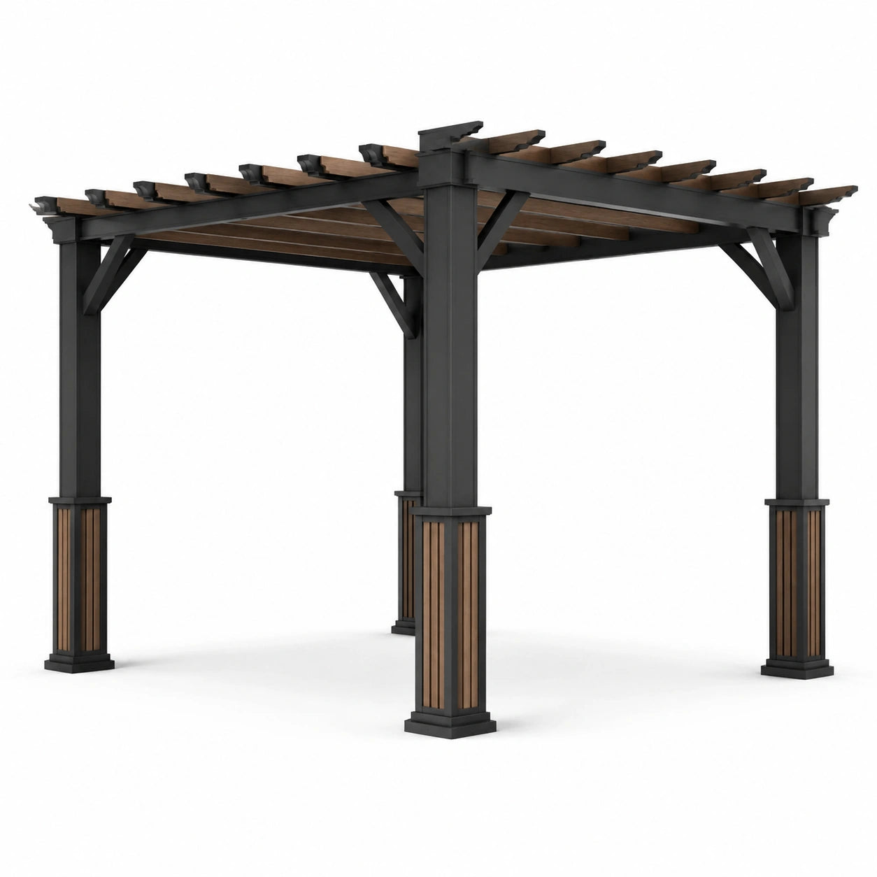 Pergola in metallo e legno nero e marrone 300x300x240 cm