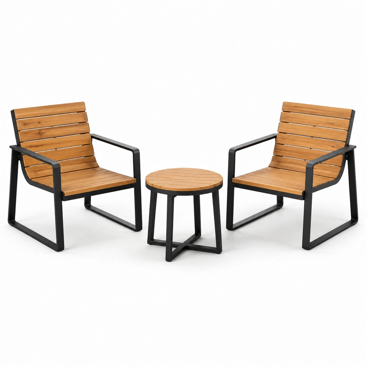 Set da esterno in legno e metallo nero