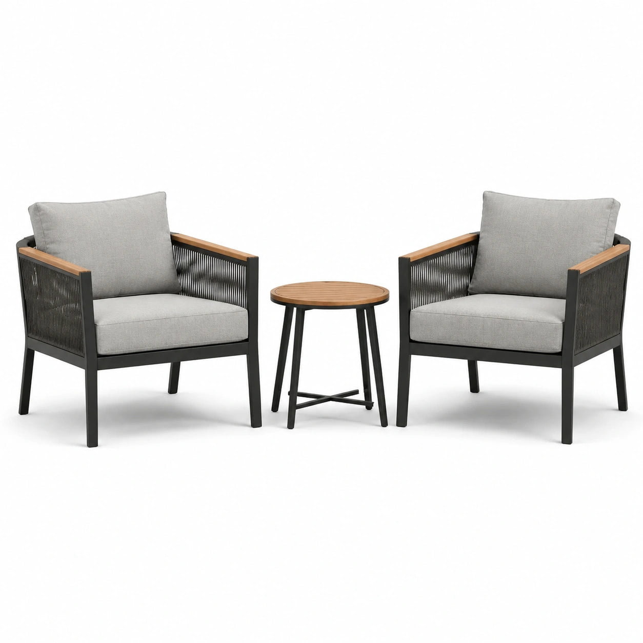 Set da giardino in metallo con poltrone e tavolino grigio chiaro e nero