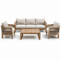Set da salotto per esterni in legno di teak con cuscini beige