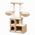 Albero Tiragraffi in Legno MDF, Rattan e Sisal per Gatti, Beige, 140 cm