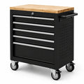 Carrello portautensili nero con 5 cassetti e piano in legno