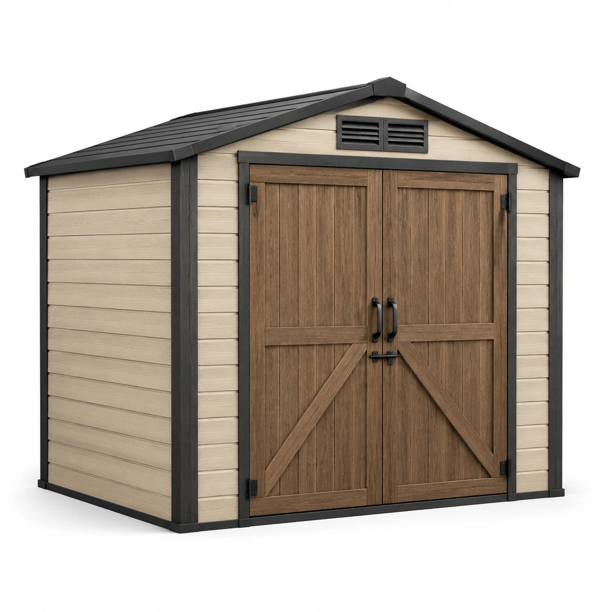 Casetta da Giardino in Resina con Telaio in Acciaio Beige e Marrone