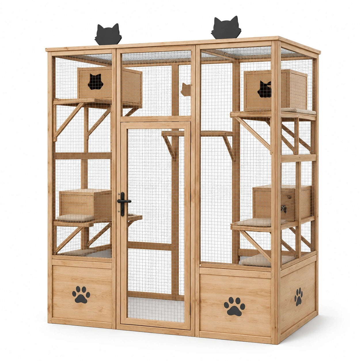 Gabbia per gatti in legno con rete metallica