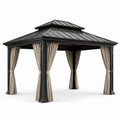 Gazebo in Metallo con Tetto a Doppio Livello e Tende in Poliestere 3x3m