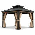 Gazebo in Alluminio con Tetto in Acciaio e Tende Beige