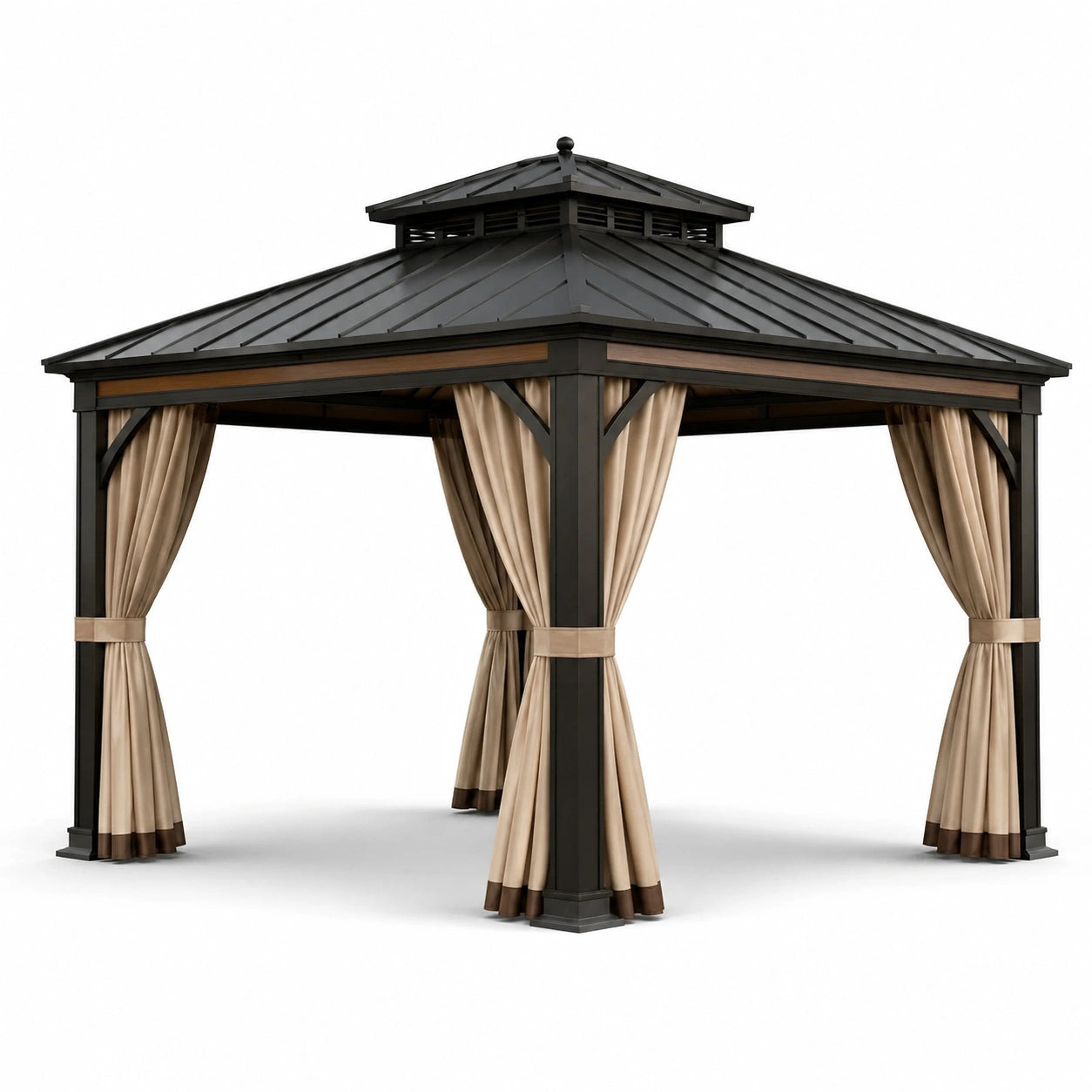 Gazebo in Alluminio con Tetto in Acciaio e Tende Beige