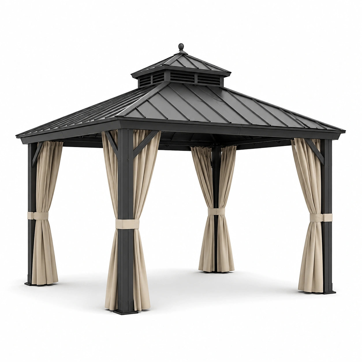 Gazebo in Alluminio e Acciaio con Tende in Poliestere 3x3m