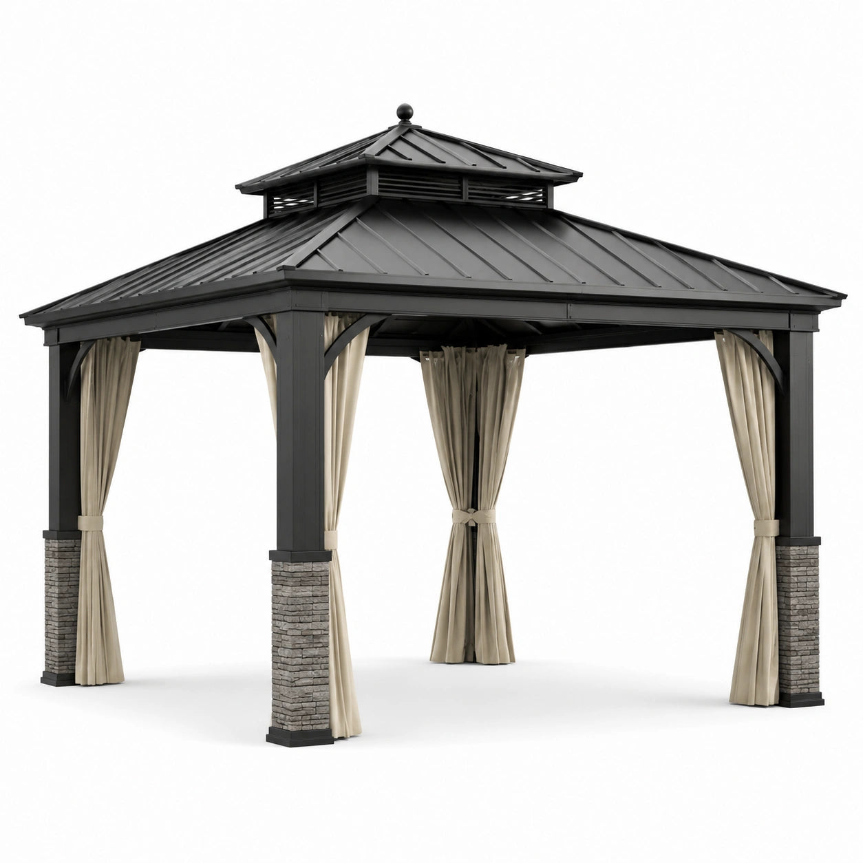 Gazebo in Alluminio con Tetto in Acciaio e Tende in Poliestere 300x400 cm
